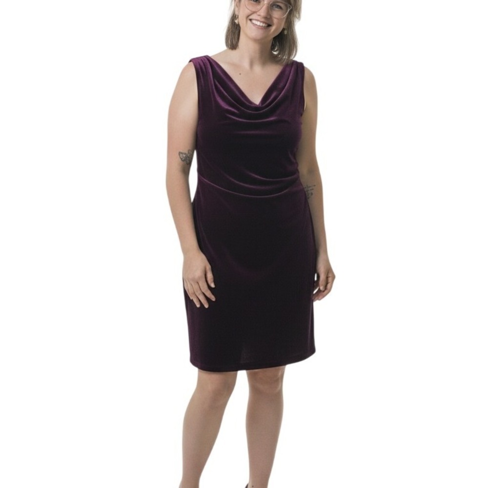 Vince Camuto Dress Womens 12 Purple Velvet Cowl Neck Whimsigoth Grunge Romantic